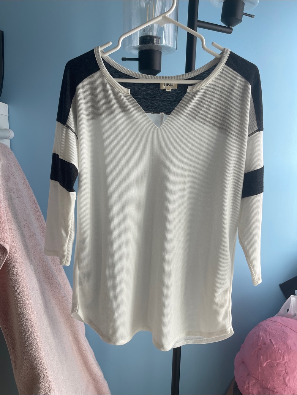 BKE Cream Top with Black Raglan Accents